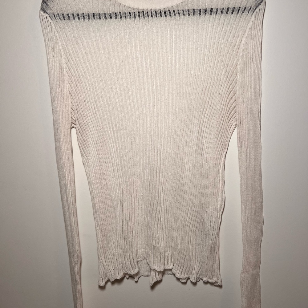 ZARA Ribbed Long Sleeve Top in Cream